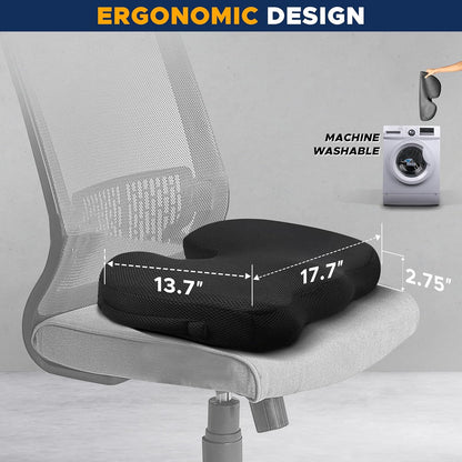 Gel & Memory Foam Coccyx Seat Cushion for Pressure Relief